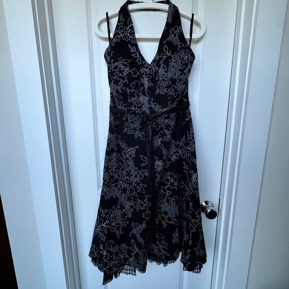 NEW 100% Cotton Lined Black Floral Halter Resort Beach Dress